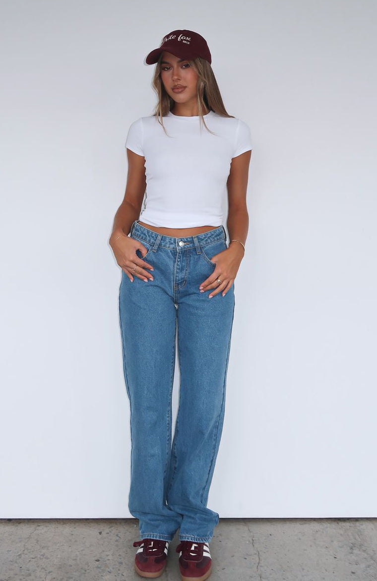 Zara Mid Rise Straight Leg Jeans Admiral Blue