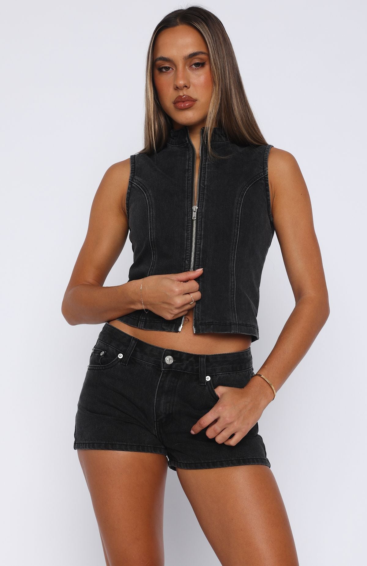 Softly Spoken Denim Shorts Black Acid