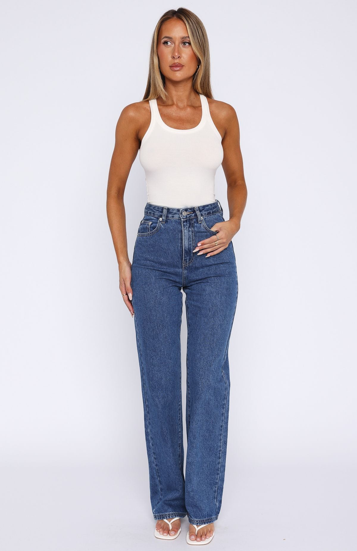 Long Way To Go High Rise Straight Leg Jeans Cobalt Blue Wash