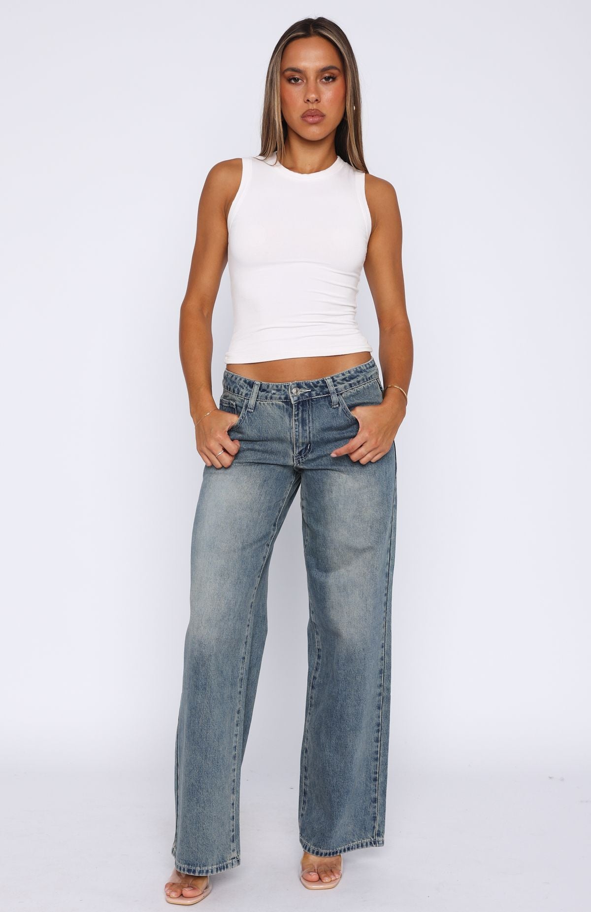 Chelsea Low Rise Straight Leg Jeans Brown Blue Acid