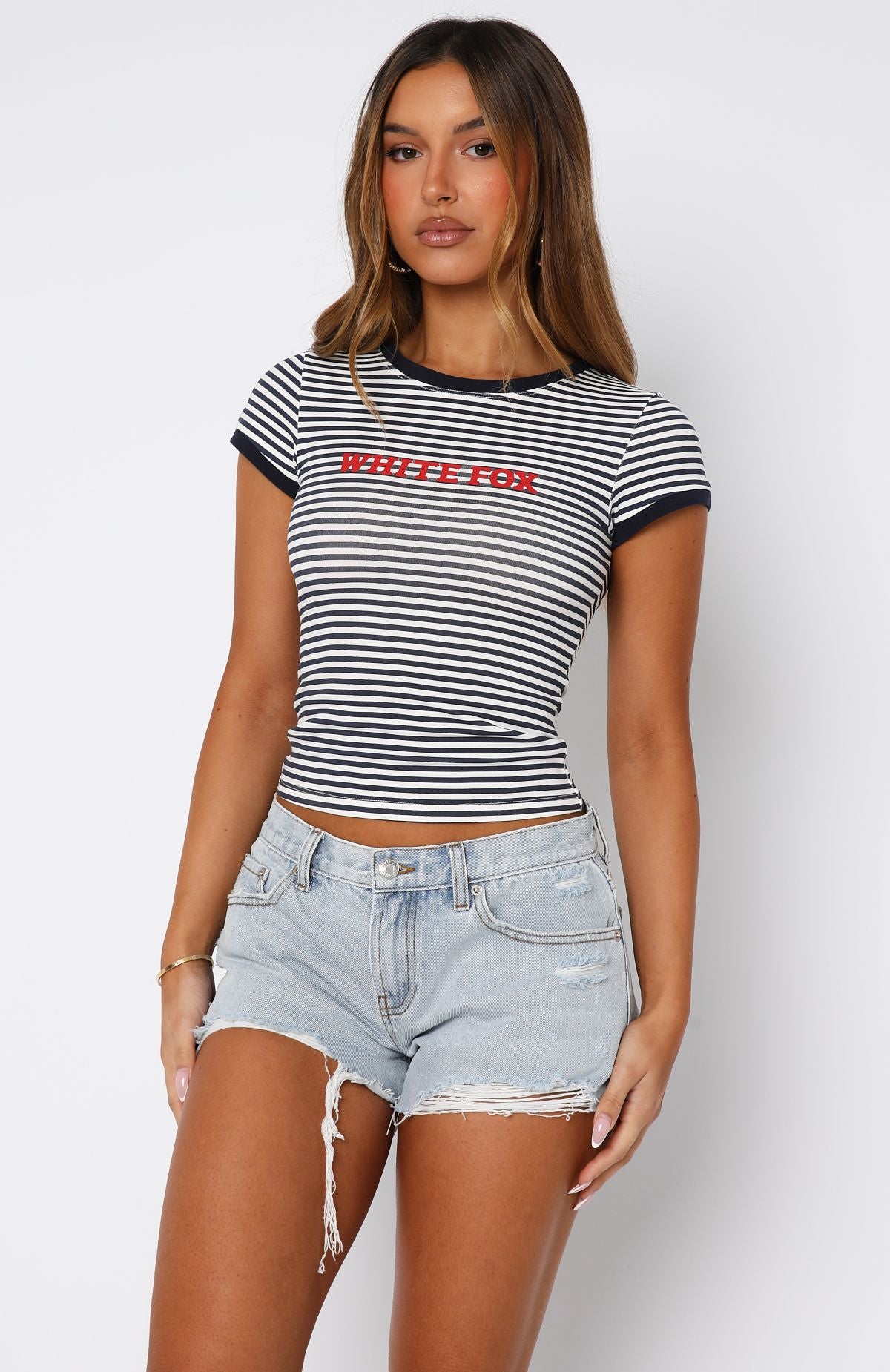 Public Attention Distressed Denim Shorts Glacier Blue