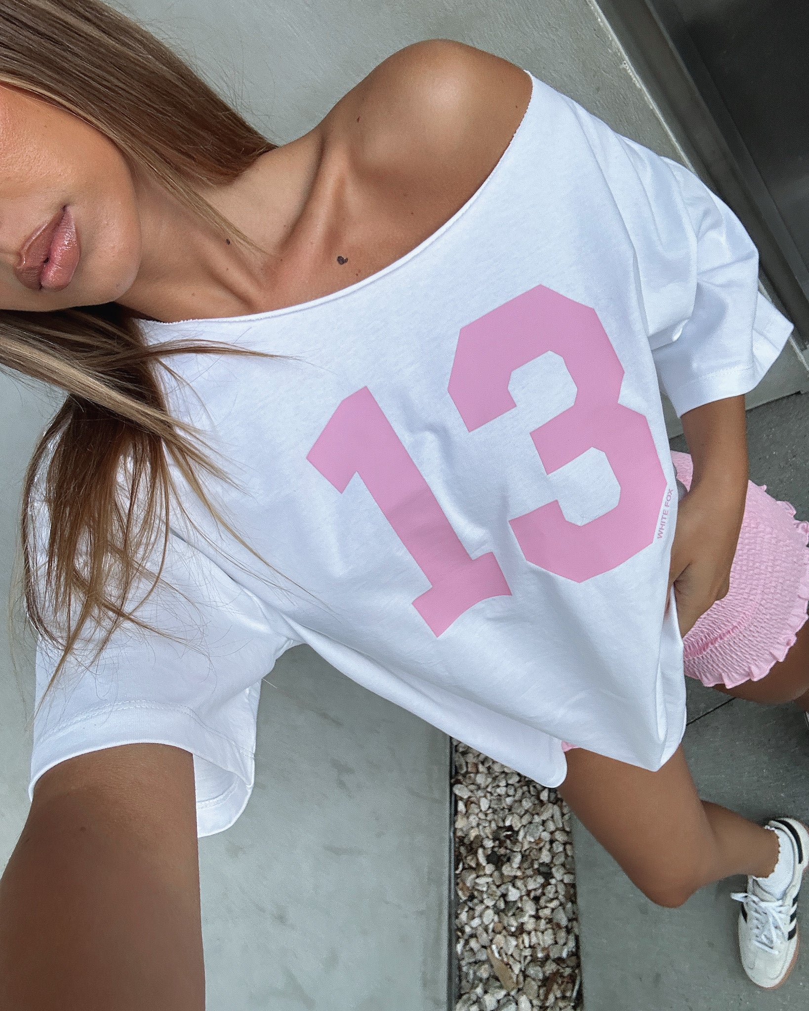 Trial Run Off Shoulder Oversized Tee White