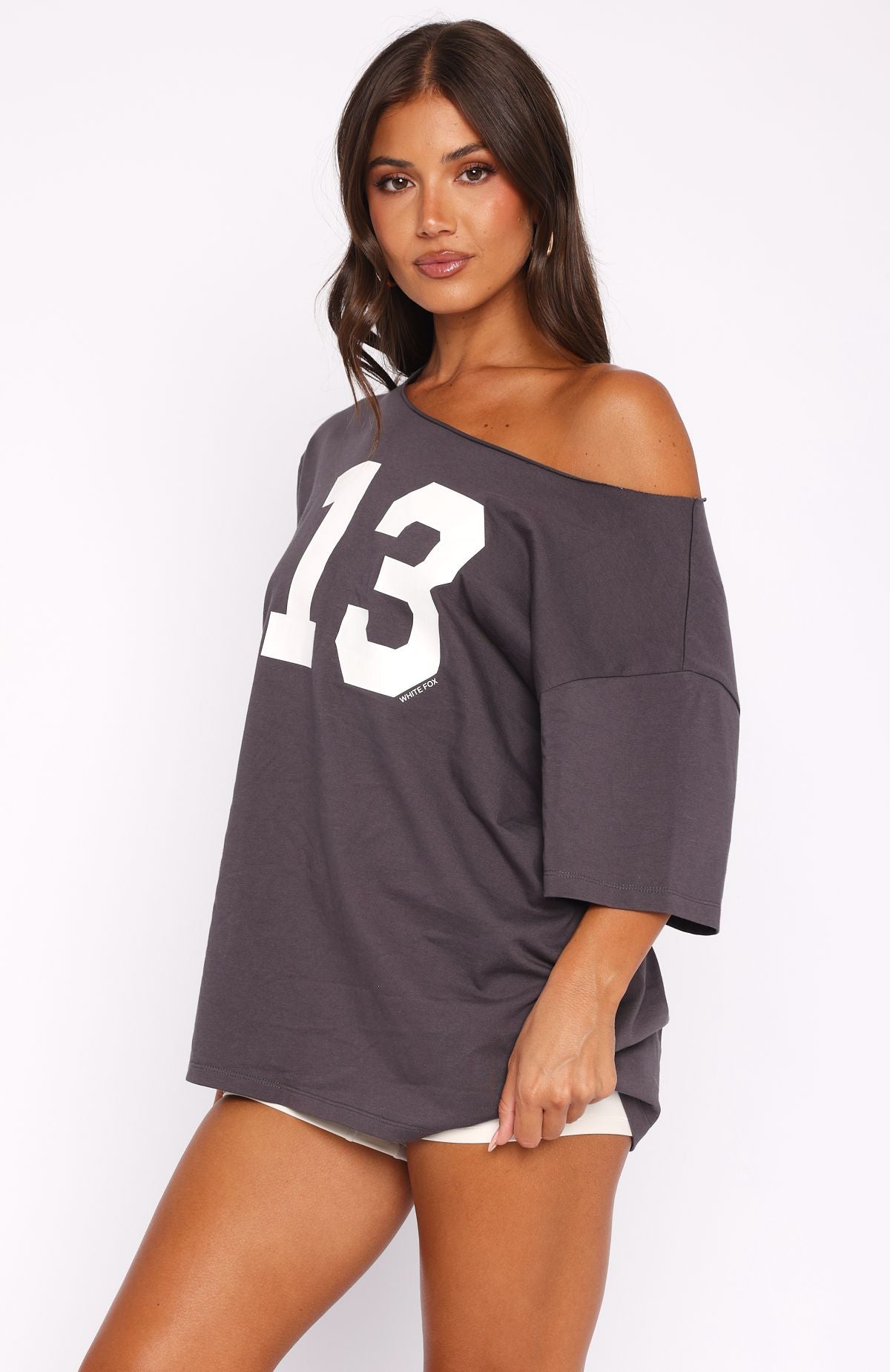 Trial Run Off Shoulder Oversized Tee Volcanic