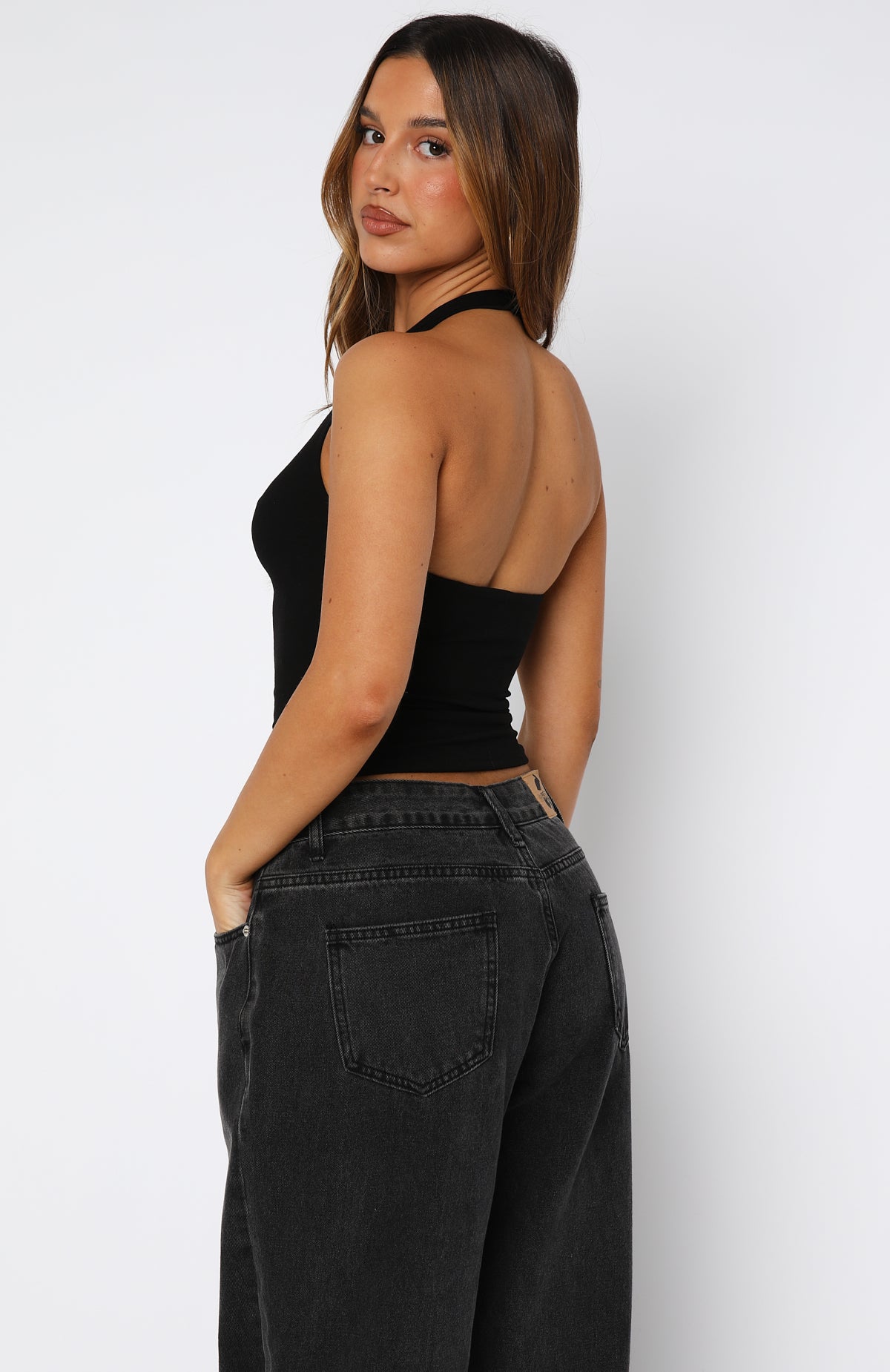 Not Over It Yet Halter Top Black