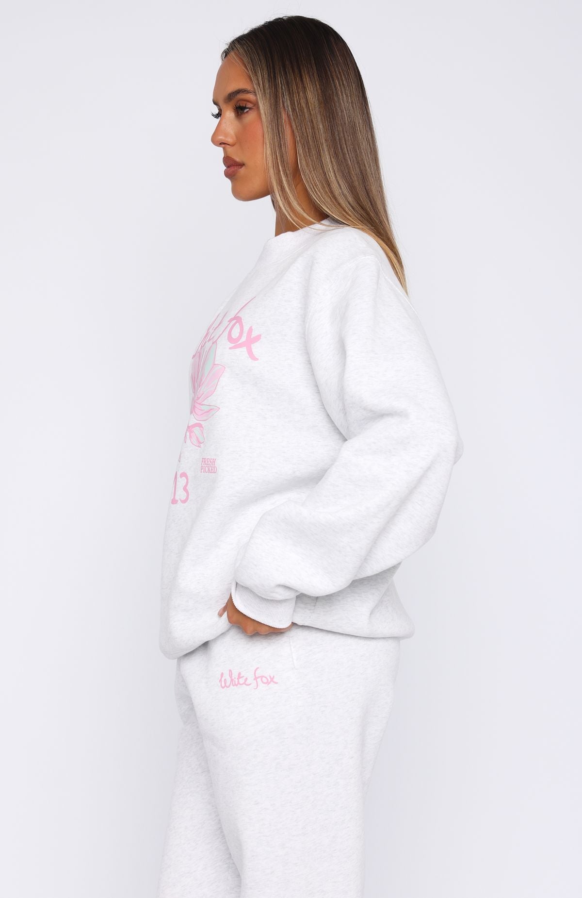 Pick You A Flower Oversized Sweater Grey Marle