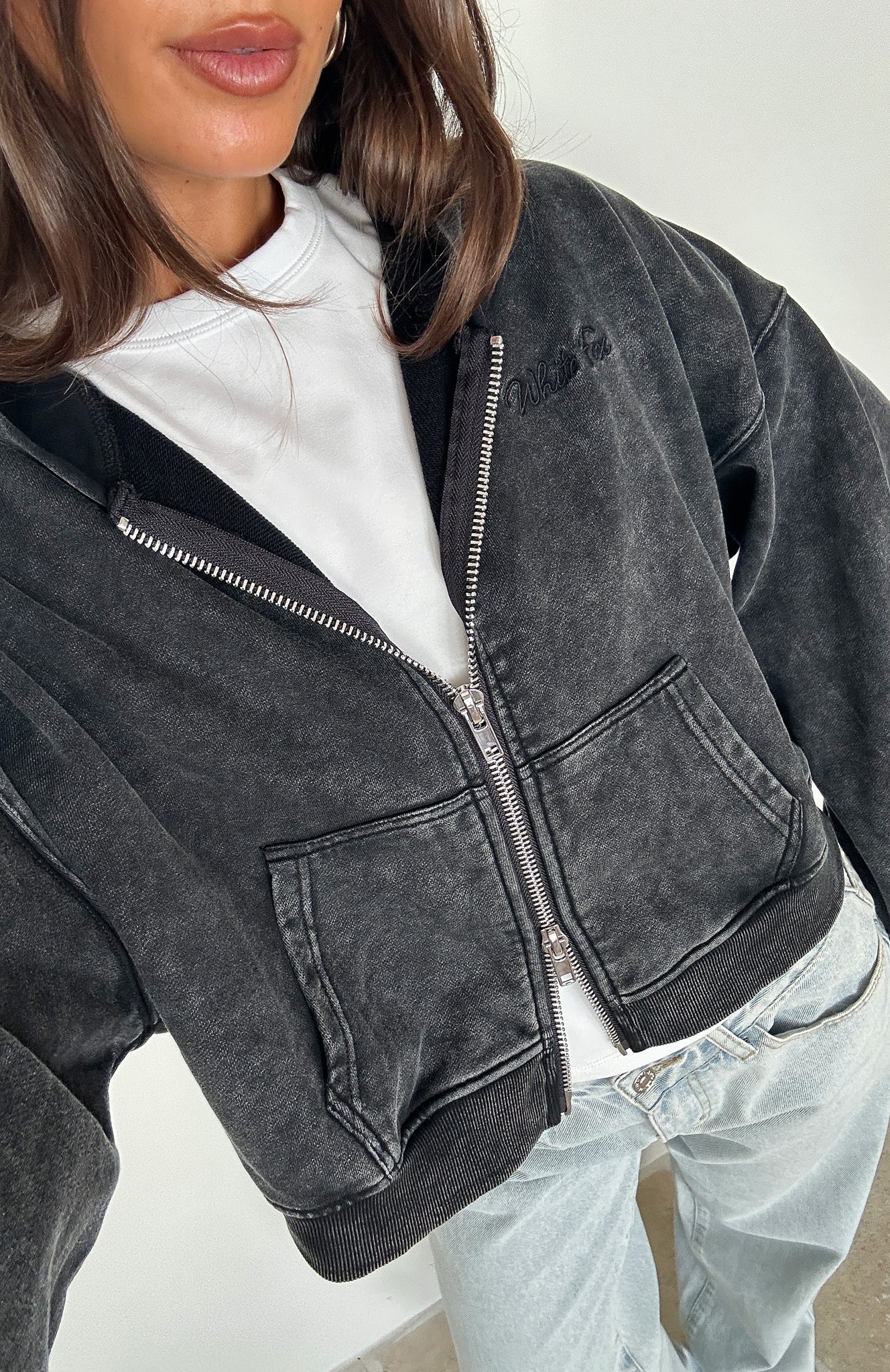 Hard To Remember Zip Front Hoodie Washed Black