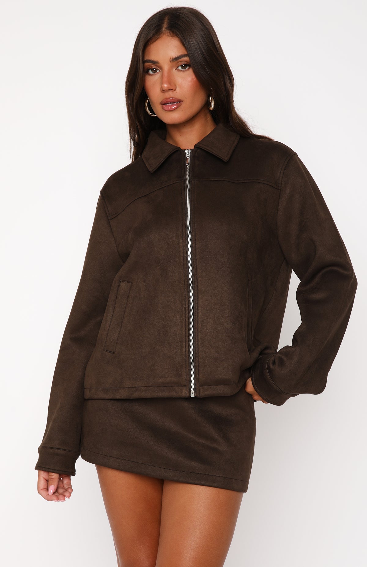 Like The Old Days Faux Suede Jacket Chocolate