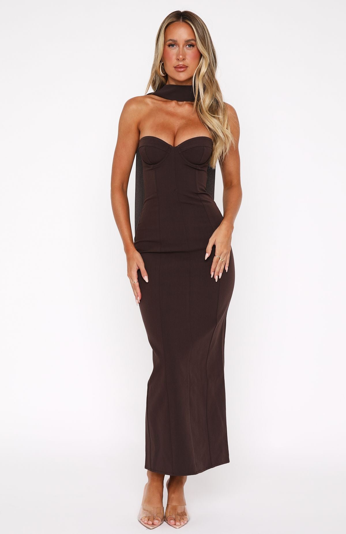 Raining Hearts Strapless Maxi Dress Chocolate