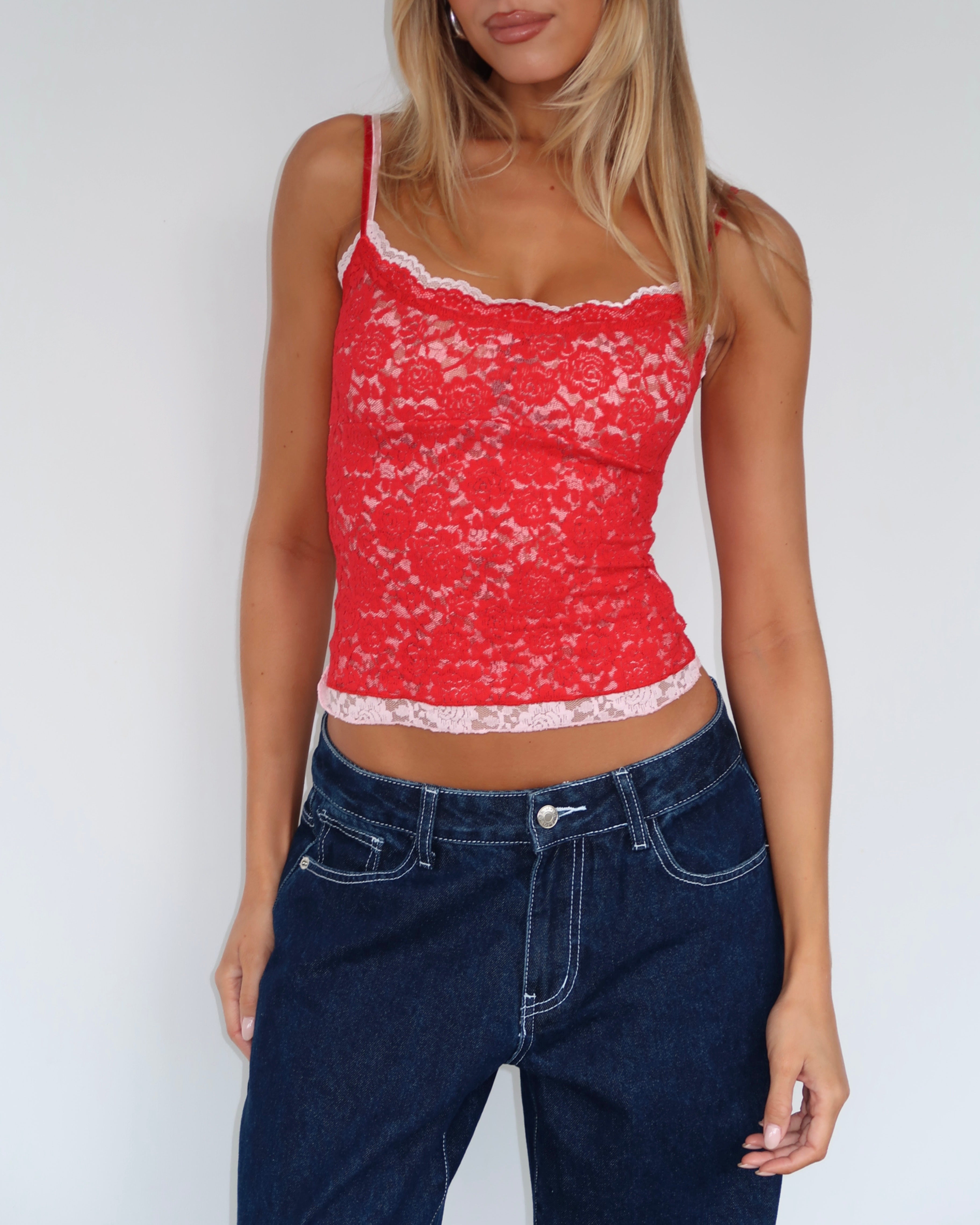 Lots Of Lust Lace Cami Red