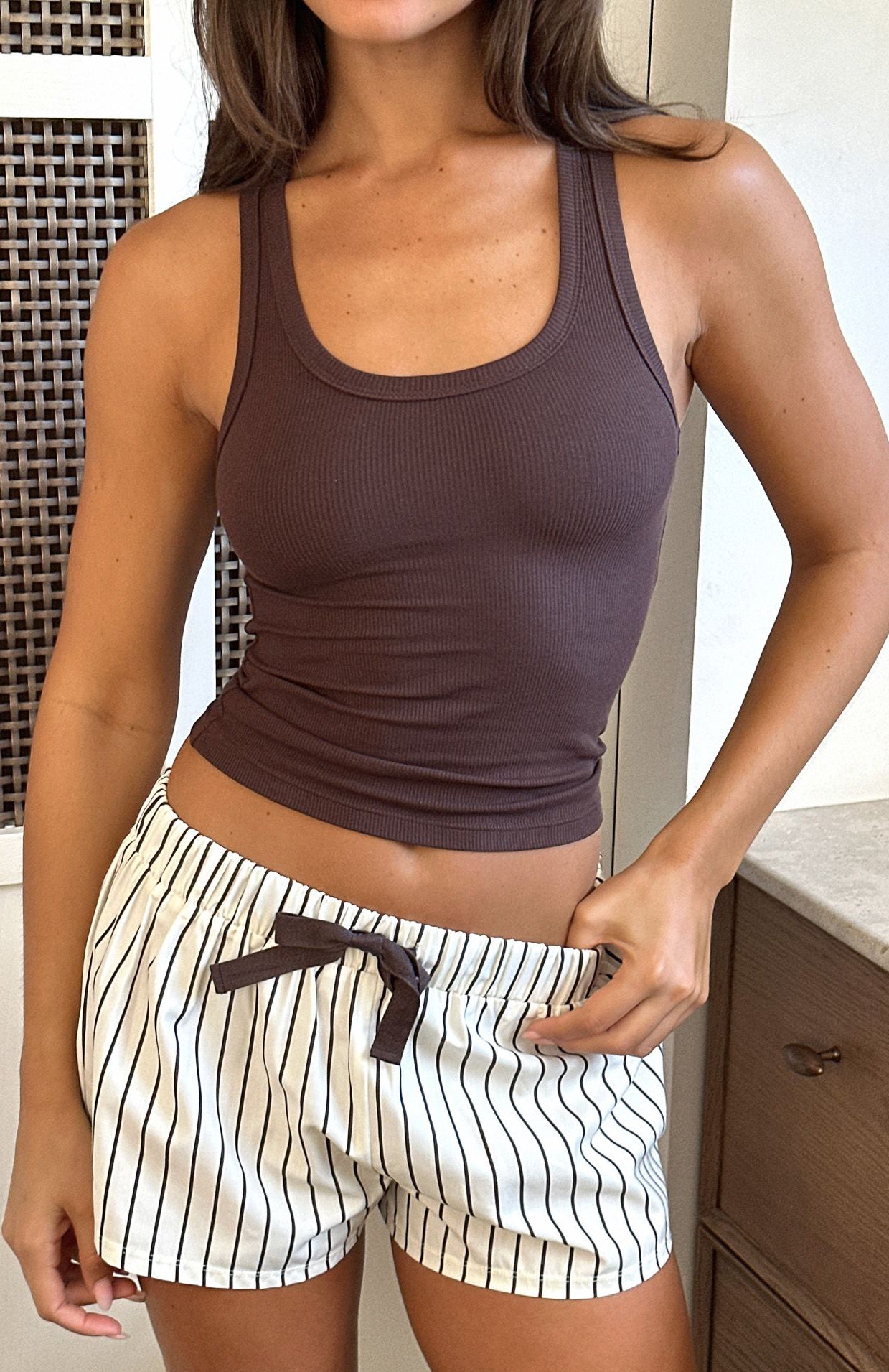 Sweetheart Pyjama Short Cream/Choc Stripe