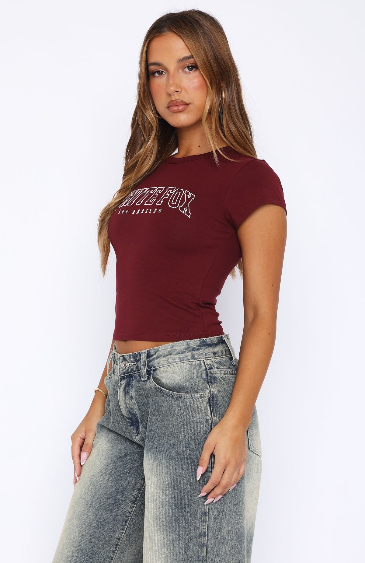 Let's Get Started Baby Tee Burgundy