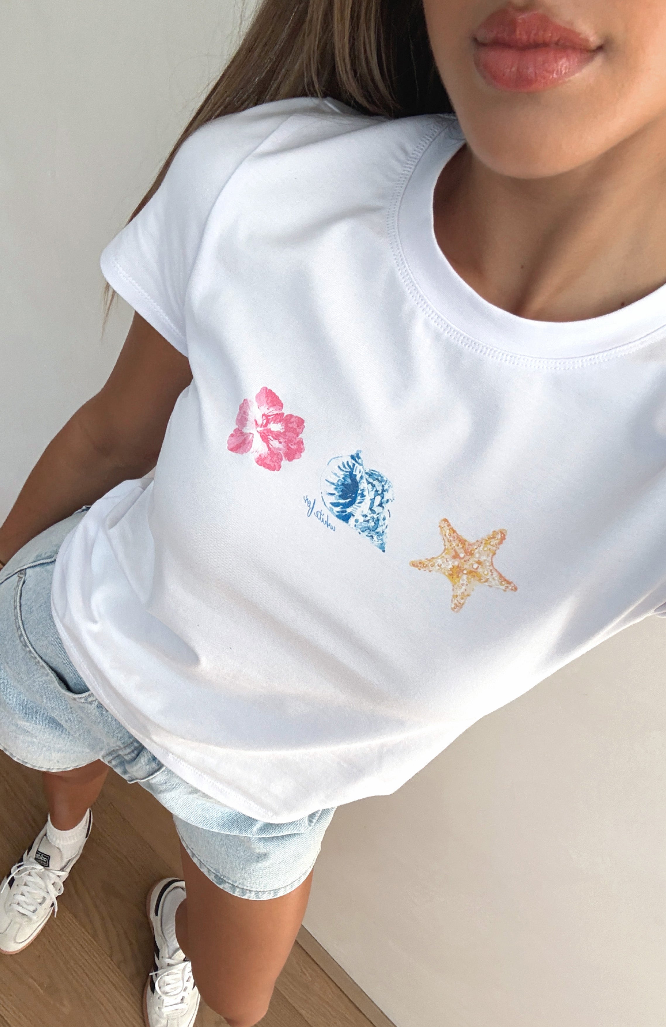 Sea Shells Relaxed Baby Tee White