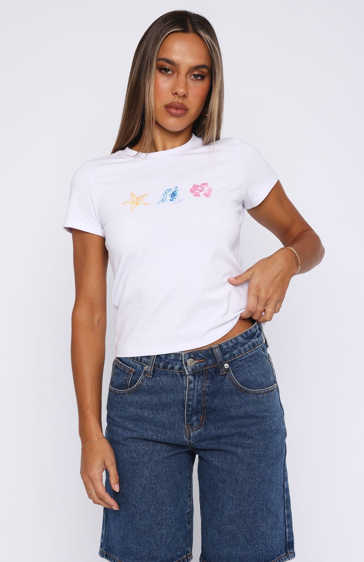 Sea Shells Relaxed Baby Tee White