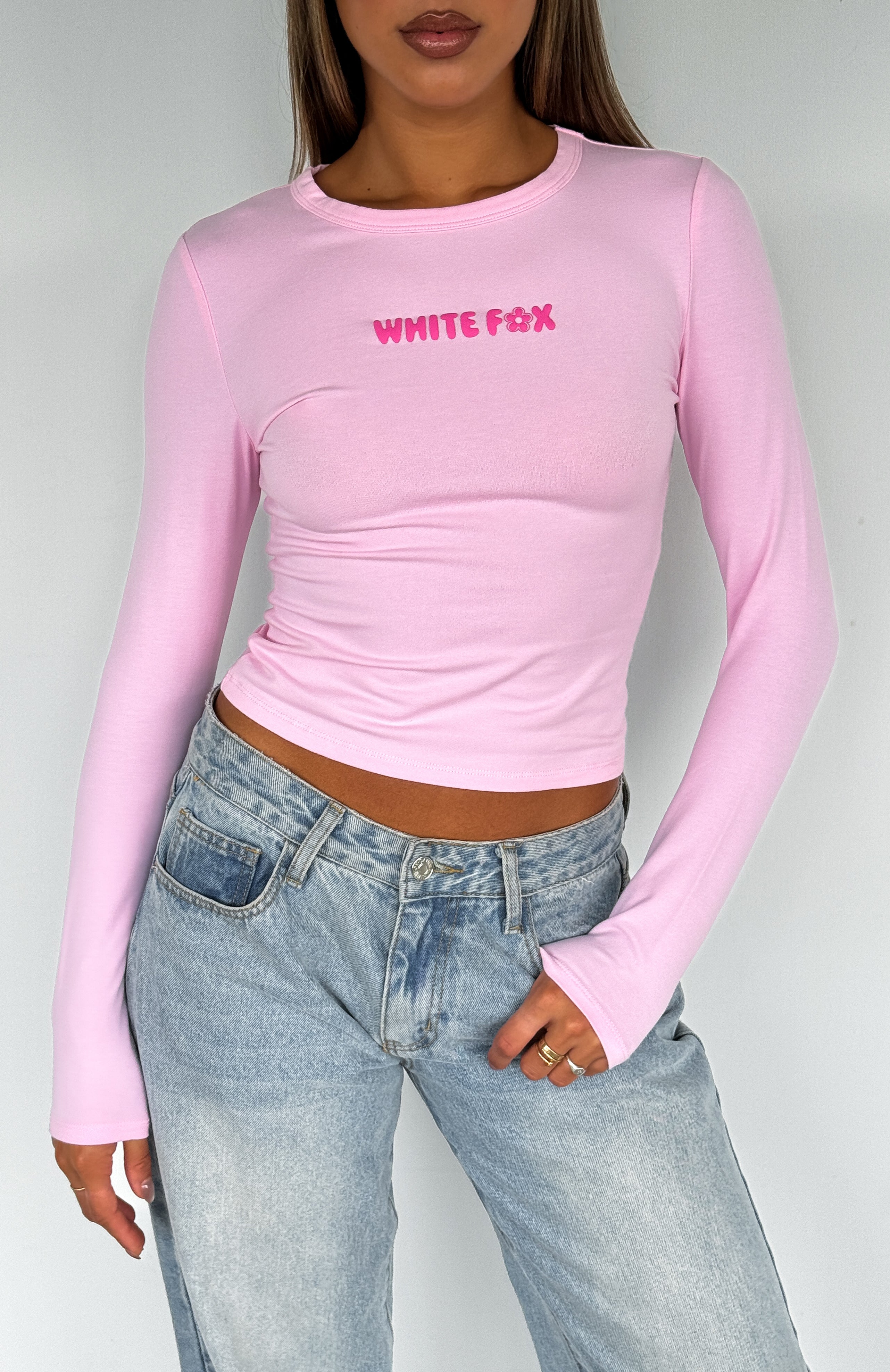 Love Addiction Long Sleeve Baby Tee Pink
