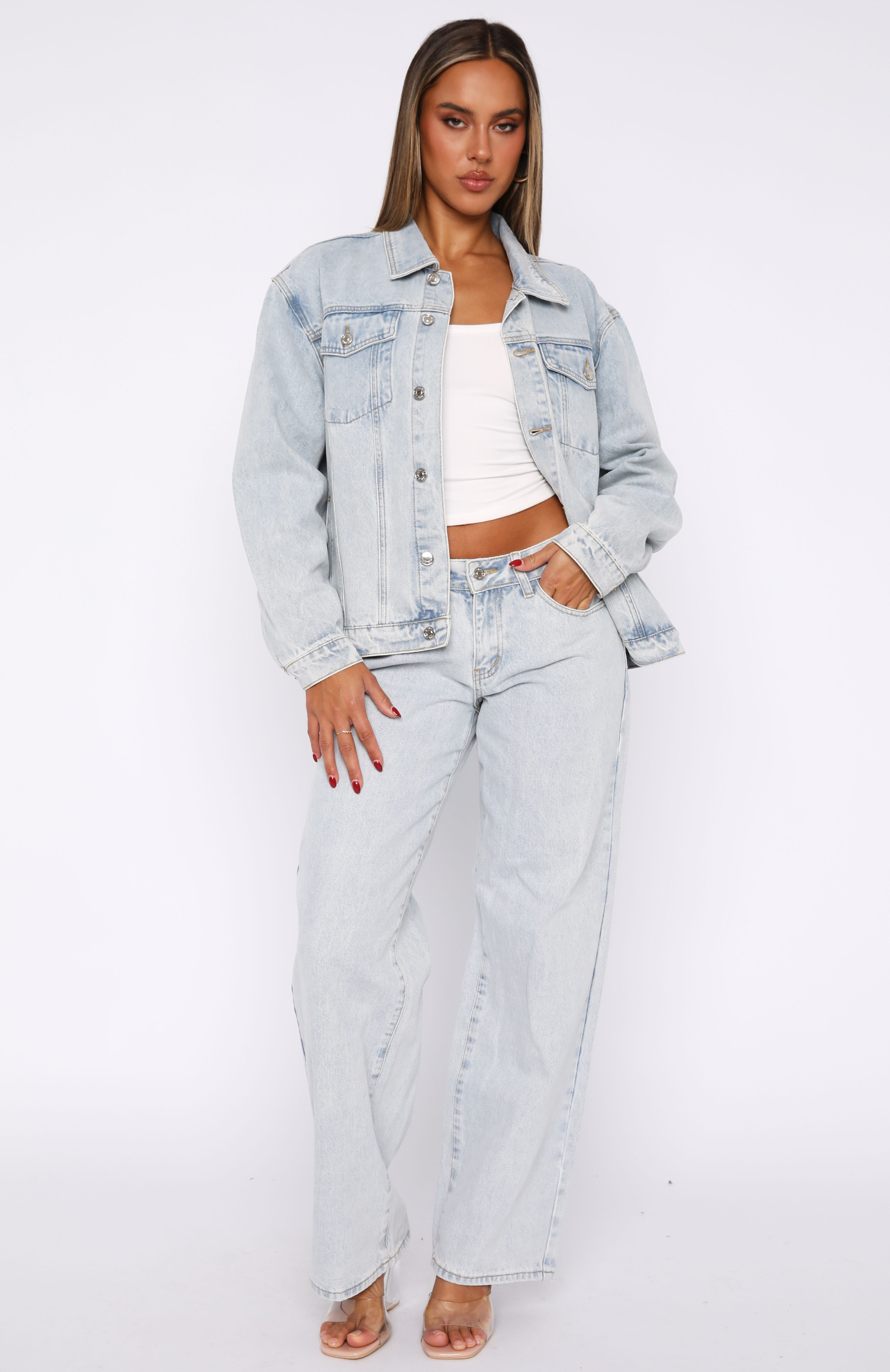 Bring The Style Low Rise Wide Leg Jeans Glacier Blue