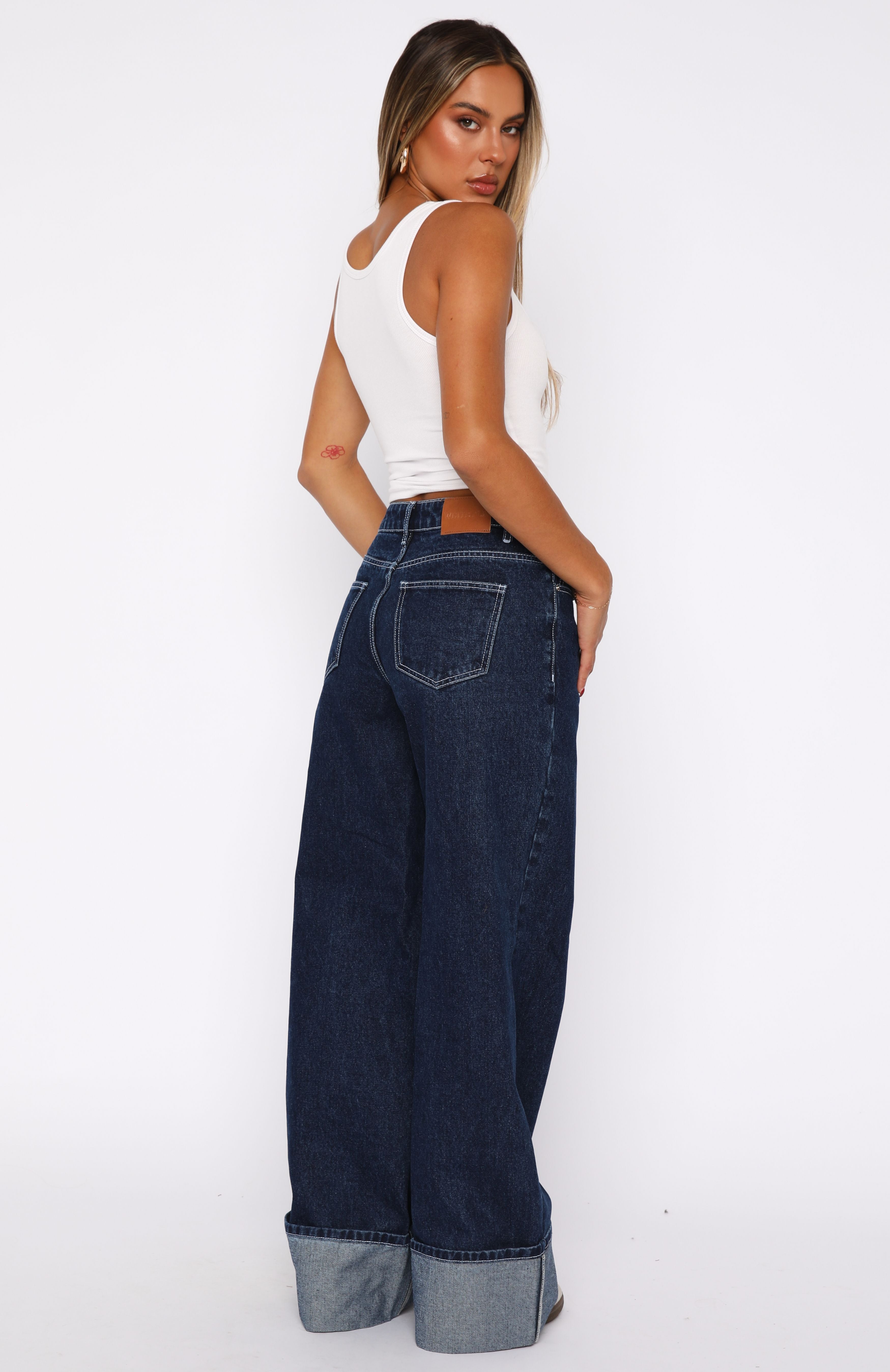 Charlotte Mid Rise Wide Leg Jeans Dark Indigo