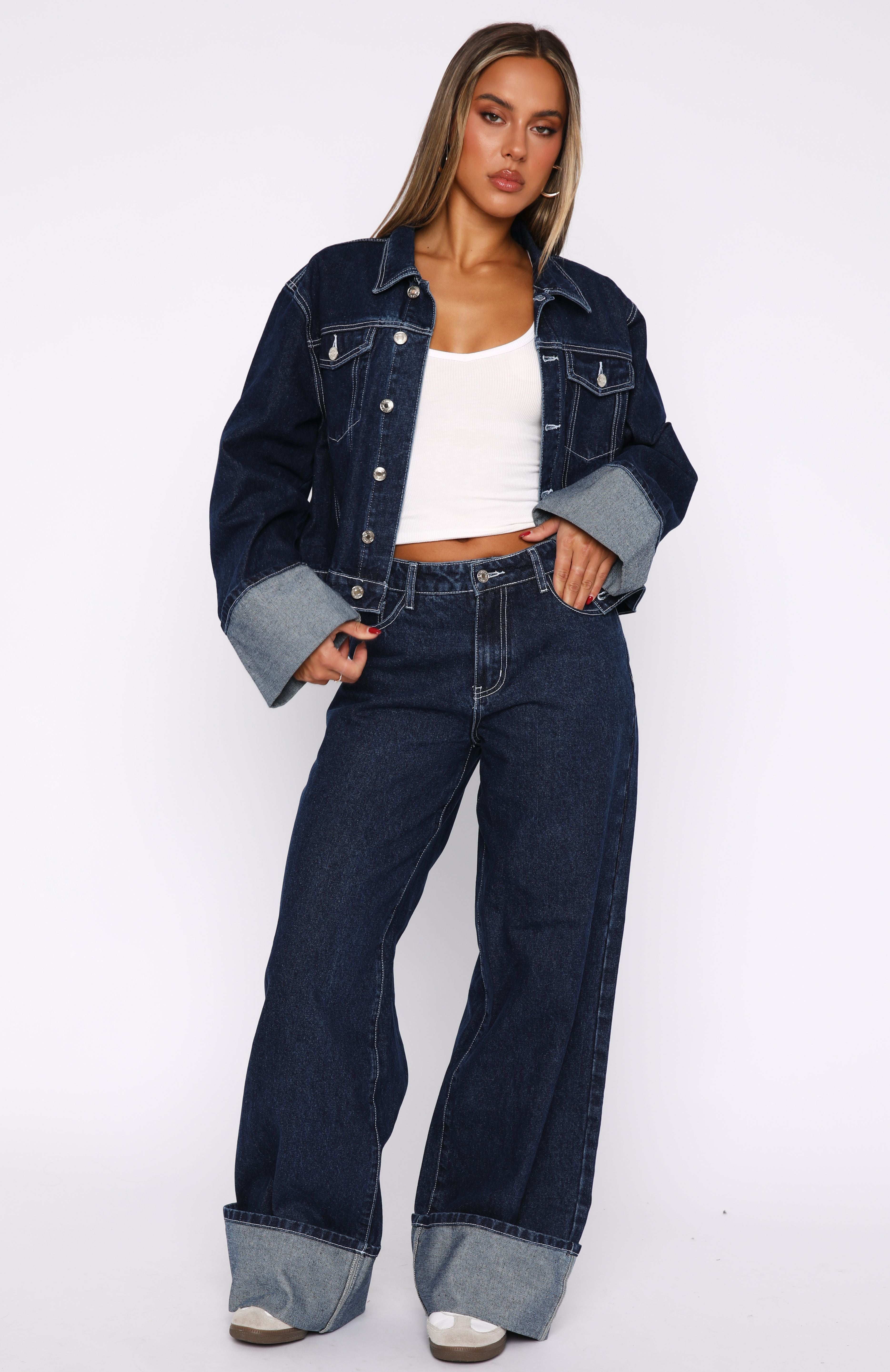 Charlotte Mid Rise Wide Leg Jeans Dark Indigo